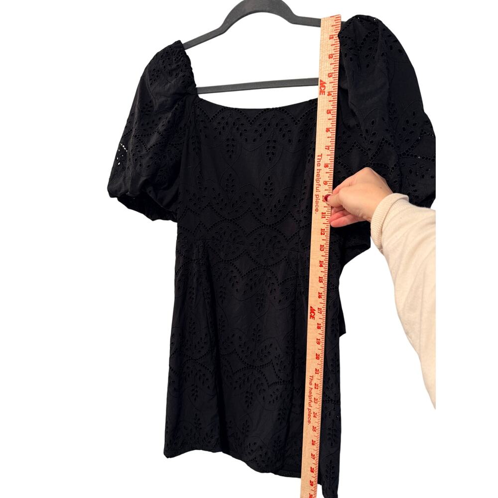 Sezane 2 Eyelet Mini Allya Dress $250 Puff Sleeves Cotton Scoop Neck Black 34 - Picture 10 of 16